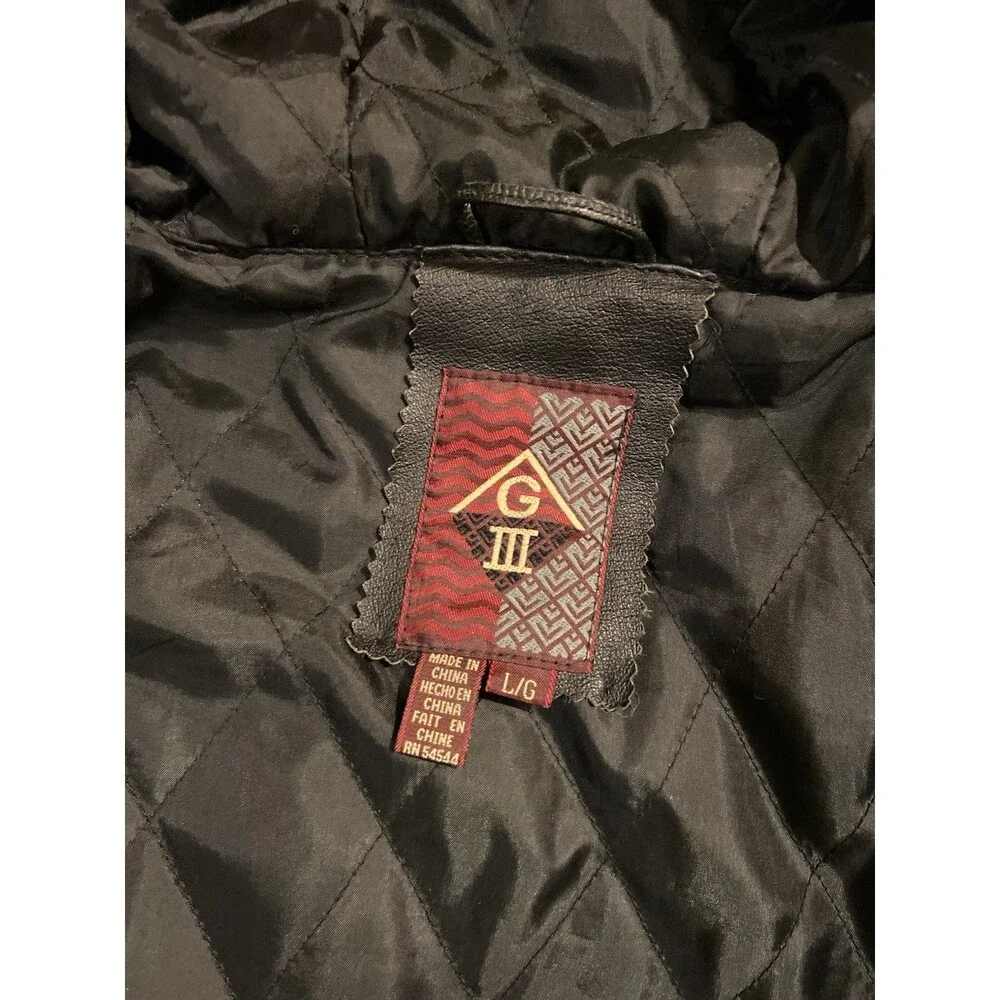 Vintage 90s GIII Leather Jacket Coat Hooded Parka Full Zip Men’s Large Vented